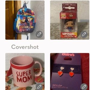 Super girl backpack/Pop Funko Keychain+925❤️studs+huge Super mom mug!